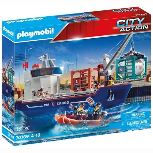 Playmobil - Gran Buque Portacontenedores Con Barco Aduanero 70769 1 Playmobil - Gran Buque Portacontenedores Con Barco Aduanero 70769